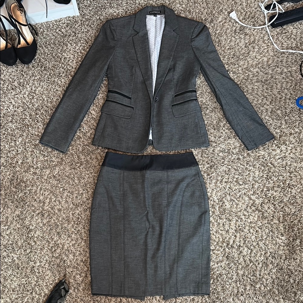 Express Gray Skirt Suit Set